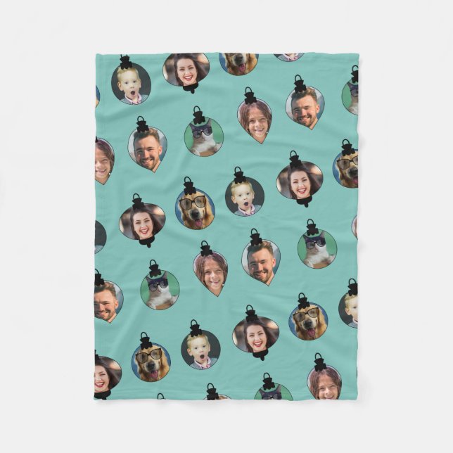 Christmas Funny Family Photo Faces Ornaments Fleece Blanket (Front)