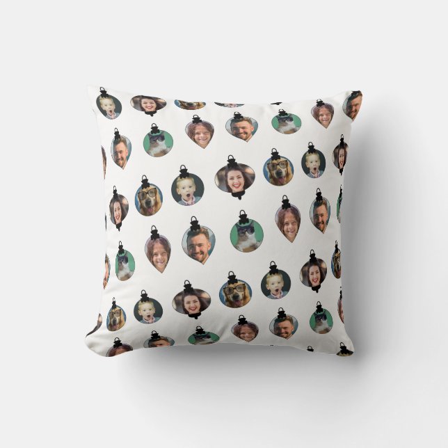 Christmas Funny Family Photo Faces Ornaments White Cushion (Front)