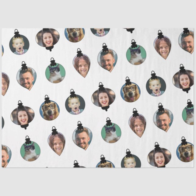 Christmas Funny Family Photo Faces Ornaments White Tissue Paper (Front)