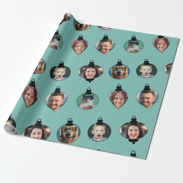 Christmas Funny Family Photo Faces Ornaments  Wrapping Paper (Unrolled)