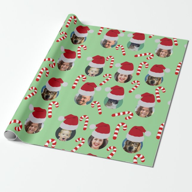 Christmas Funny Family Photo Santa Hats  Wrapping Paper (Unrolled)