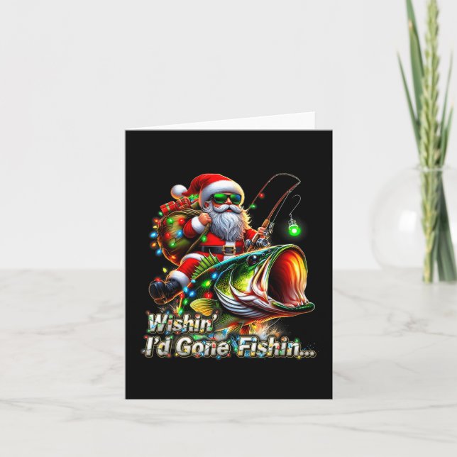 Christmas Funny Fish Santa Fishing Merry Fishmas  Card (Front)