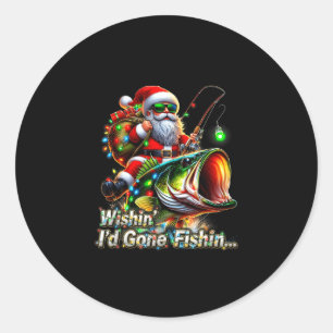 Christmas Funny Fish Santa Fishing Merry Fishmas Classic Round Sticker