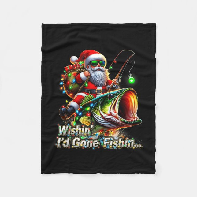 Christmas Funny Fish Santa Fishing Merry Fishmas  Fleece Blanket (Front)
