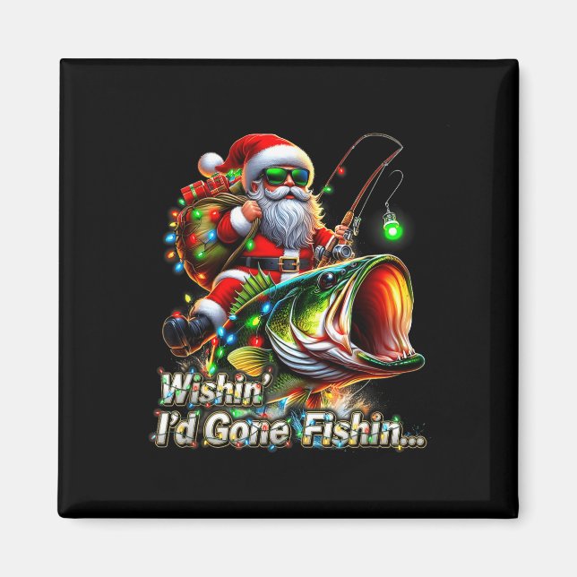 Christmas Funny Fish Santa Fishing Merry Fishmas  Magnet (Front)