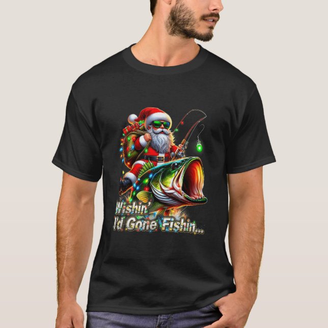 Christmas Funny Fish Santa Fishing Merry Fishmas  T-Shirt (Front)