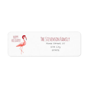 Christmas funny flamingo Santa hat template Return Address Label