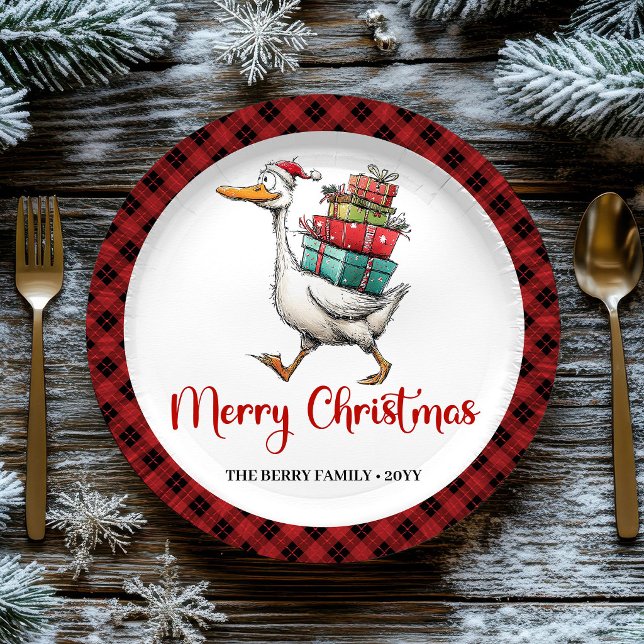 Christmas Funny Goose Minimalist Whimsy Paper  Plate (Christmas Funny Goose Minimalist Whimsy Paper Plates)