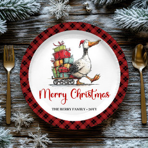 Christmas Funny Goose Whimsical Minimal Party  Paper Plate