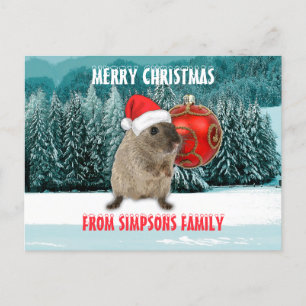 Christmas Funny Hamster In Red Santa Hat Holiday Postcard