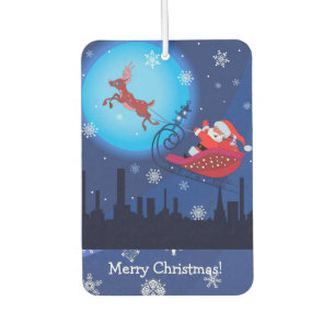 Christmas funny illustration. Santa with Rudolf Car Air Freshener