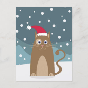 Christmas Funny Kitty in Snow Postcard