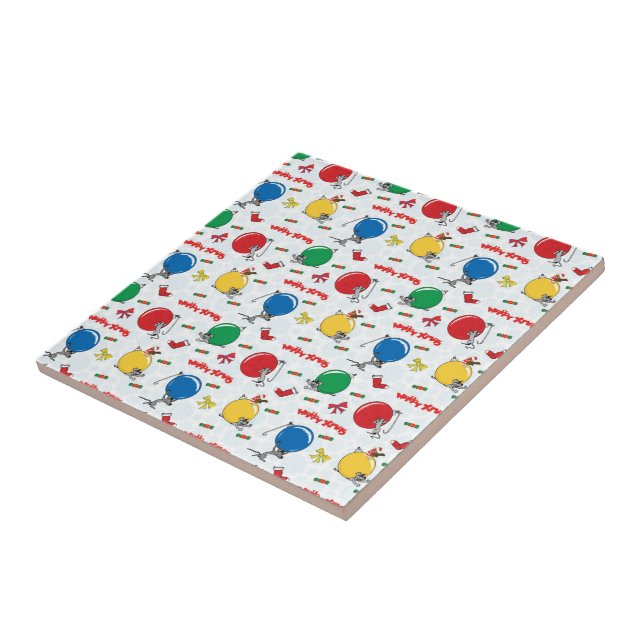Christmas funny mouse with balls ceramic tile (Side)