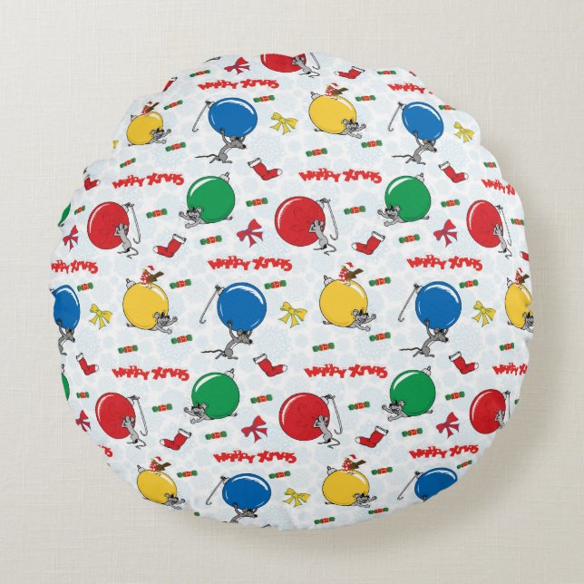 Christmas funny mouse with balls round cushion (Front)