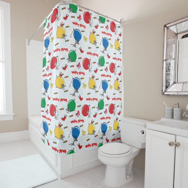 Christmas funny mouse with balls shower curtain (In Situ)