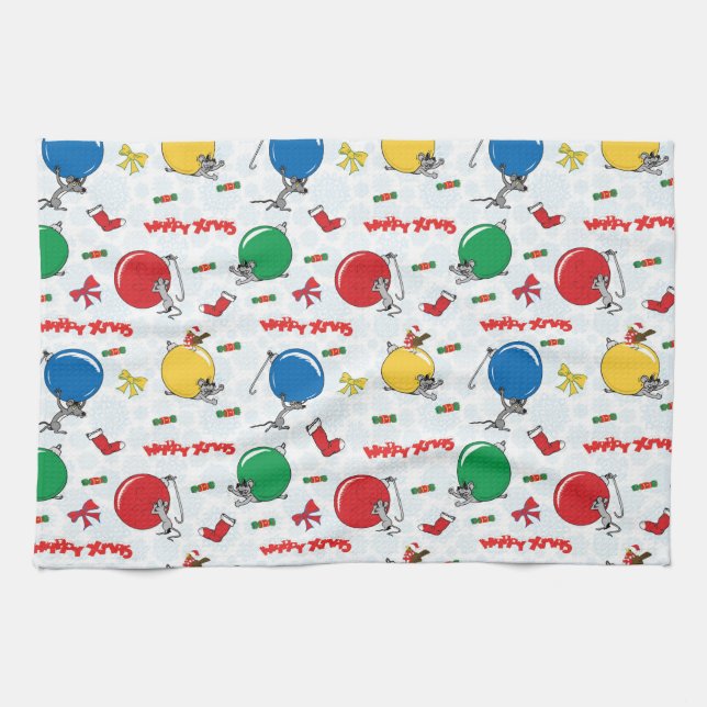 Christmas funny mouse with balls tea towel (Horizontal)