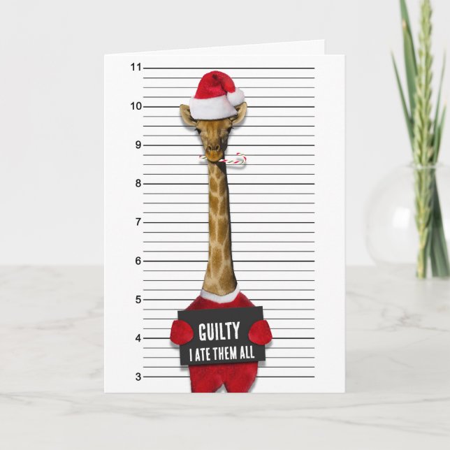Christmas Funny Mugshot Guilty Giraffe Card (Front)