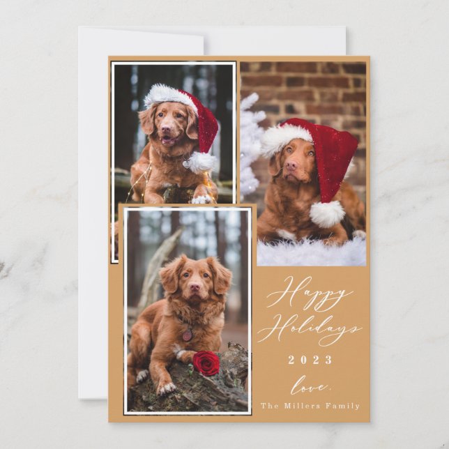 Christmas Funny Pet Happy Holidays 3 Photo Holiday Card (Front)