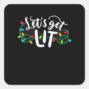 Christmas Funny Pyjamas Let's Get Lit Christmas Cl Square Sticker