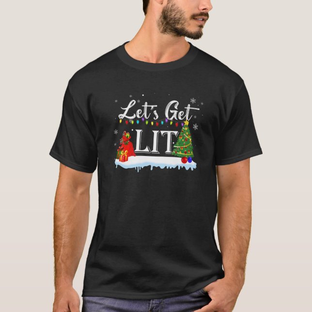 Christmas Funny Pyjamas Let's Get Lit Drinking Chr T-Shirt (Front)