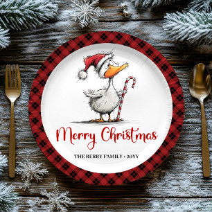 Christmas Funny Quirky Goose Whimsical Paper Plate