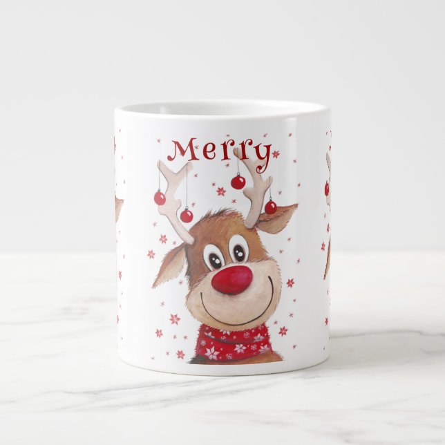 Christmas Funny Reindeer Antlers withRed Ornaments Large Coffee Mug (Front)