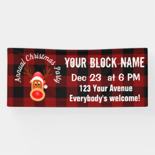 Christmas Funny Reindeer Buffalo Plaid Custom Banner