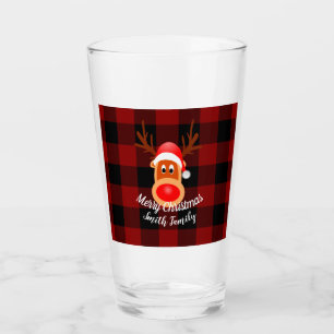 Christmas Funny Reindeer Buffalo Plaid Custom Glass