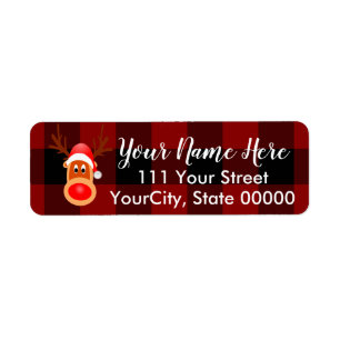 Christmas Funny Reindeer Buffalo Plaid Custom Return Address Label