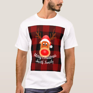 Christmas Funny Reindeer Buffalo Plaid Custom T-Shirt
