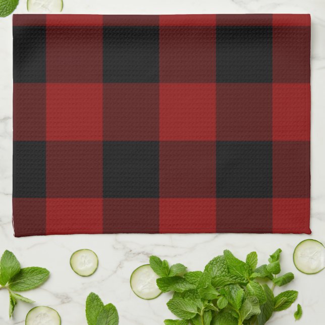 Christmas Funny Reindeer Buffalo Plaid Custom Tea Towel (Folded)