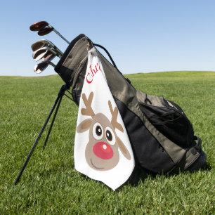 Christmas Funny Reindeer Cartoon Novelty Cute Golf Towel