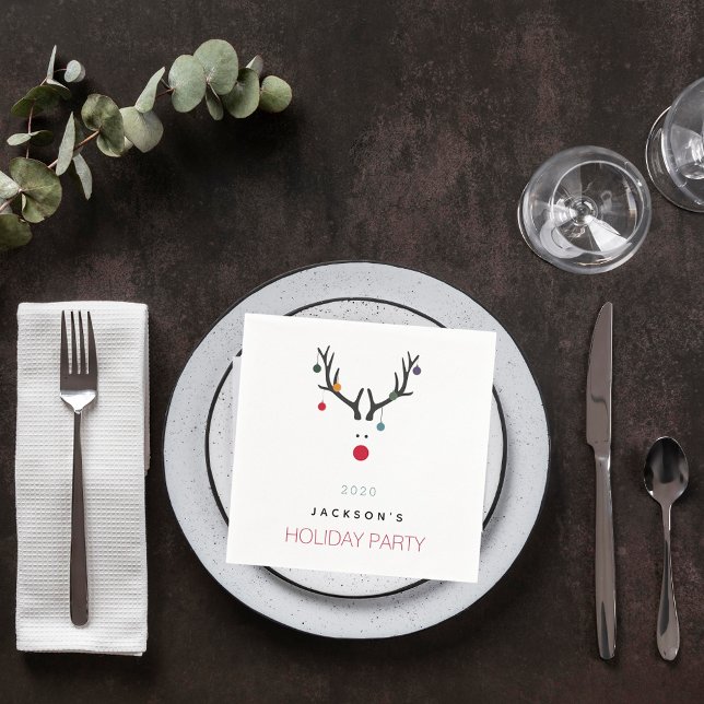 Christmas funny reindeer white red monogram napkin (Creator Uploaded)