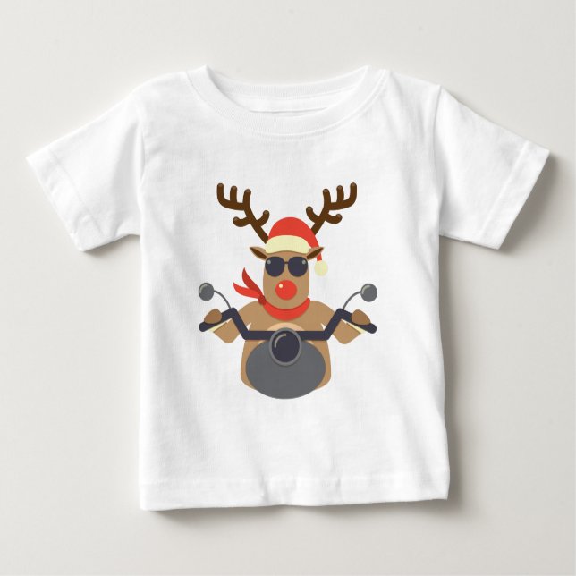 Christmas Funny Rudolf Biker Motorcycle Baby T-Shirt (Front)