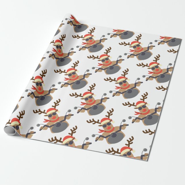 Christmas Funny Rudolf Biker Motorcycle Wrapping Paper (Unrolled)