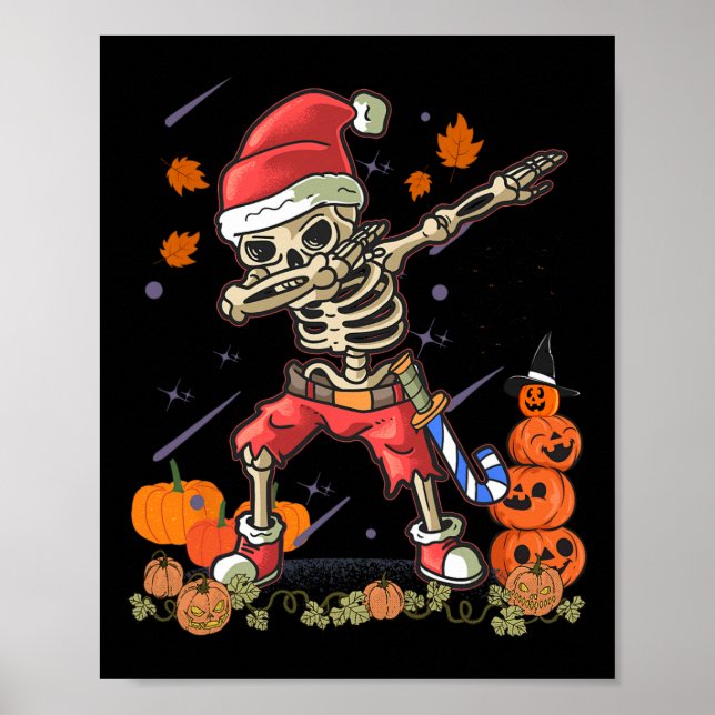 Christmas Funny Santa Skeleton Dabbing Halloween C Poster (Front)