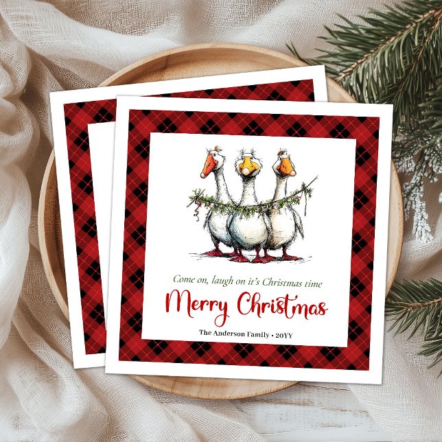 Christmas Funny Silly Geese Minimal Paper Napkins (Christmas Funny Silly Geese Minimal Paper Napkins)