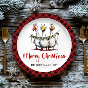 Christmas Funny Silly Geese Minimal Party Plates