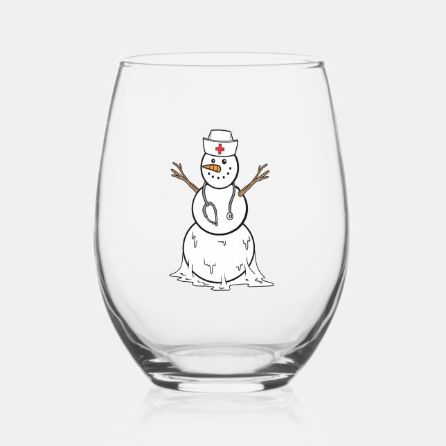 Christmas Funny Snowman Nurse Holiday Nursing   Stemless Wine Glass (Front)