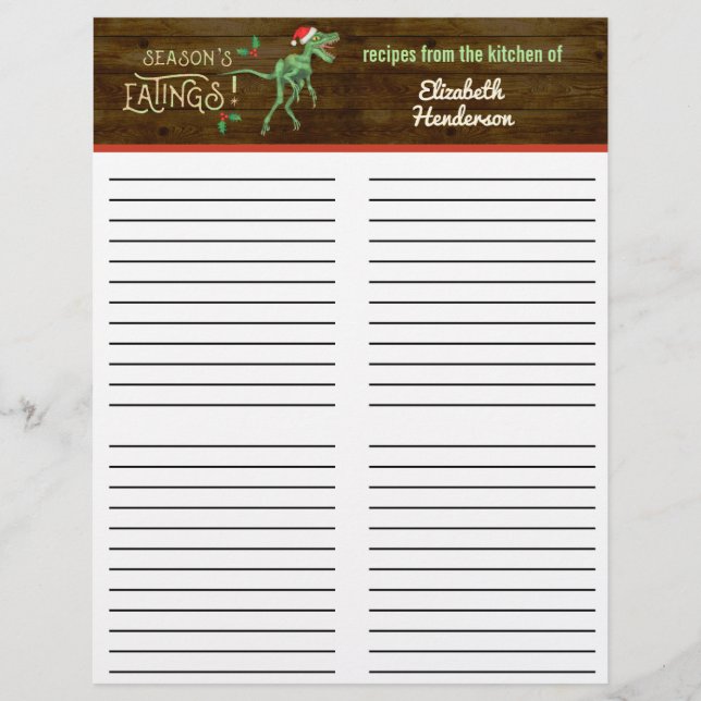 Christmas Funny Velociraptor Dinosaur Recipes (Front)
