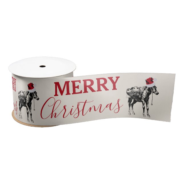 Christmas Funny Vintage Donkey Santa Hat  Satin Ribbon (Spool)