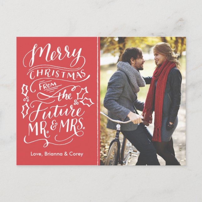 Christmas Future Mr. and Mrs. Photo Save The Date Holiday Postcard (Front)