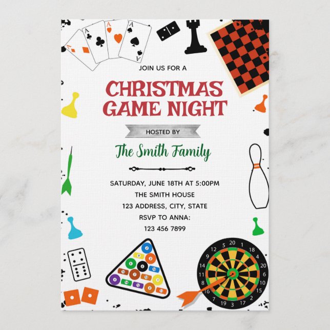 Christmas Game night party invitation (Front)