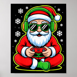 Christmas Gamer Boys Kids Santa Play Video Game  Poster