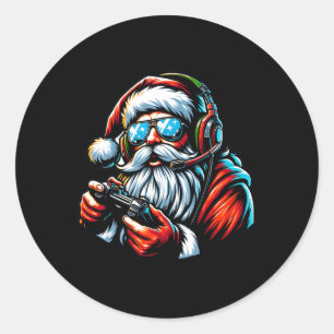 Christmas Gamer Boys Video Game Santa Xmas 1 Classic Round Sticker