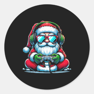 Christmas Gamer Boys Video Game Santa Xmas Classic Round Sticker