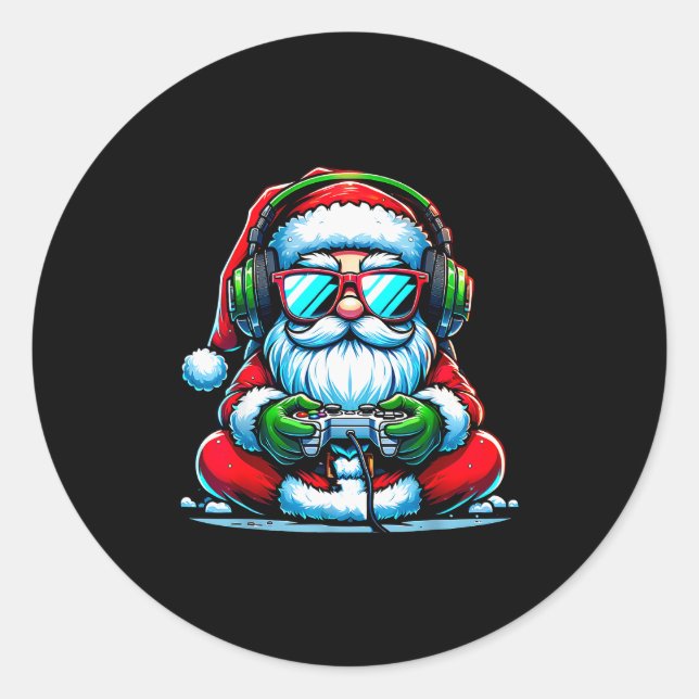Christmas Gamer Boys Video Game Santa Xmas  Classic Round Sticker (Front)
