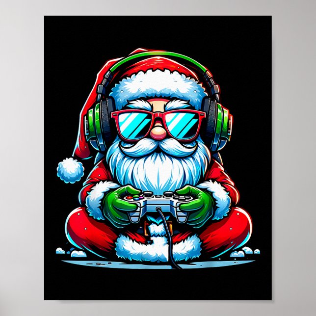 Christmas Gamer Boys Video Game Santa Xmas  Poster (Front)