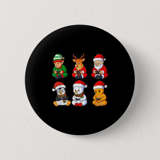 Christmas Gamer Boys Video Games Santa Elf Reindee 6 Cm Round Badge (Front)