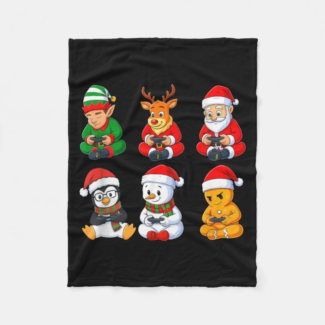 Christmas Gamer Boys Video Games Santa Elf Reindee Fleece Blanket (Front)